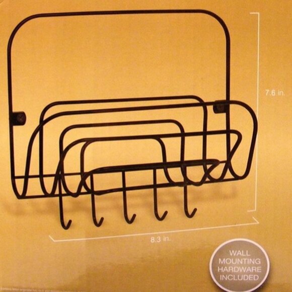 Order Home Wall Organizer Key Rack 5  Hooks and Mail Organizer Metal Black - Picture 4 of 9